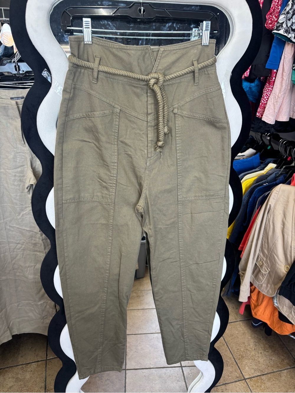Pull&Bear Olive Green High-Waist Chinos with Rope Belt